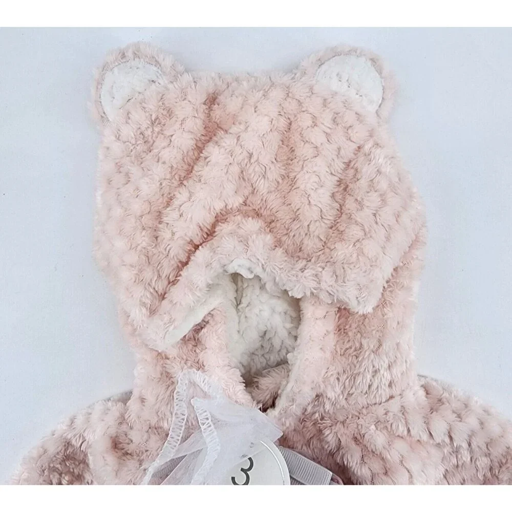 NWT Modern Baby‎ Pink 4 Piece Set Hooded Bathrobe + 3 Washcloths Size 0-9 Months